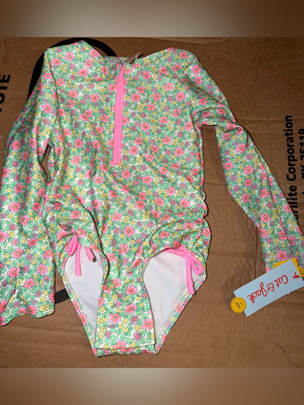 Target Girls Floral Long Sleeve Rash Guard Swimsuit - Pink, Green, Yellow